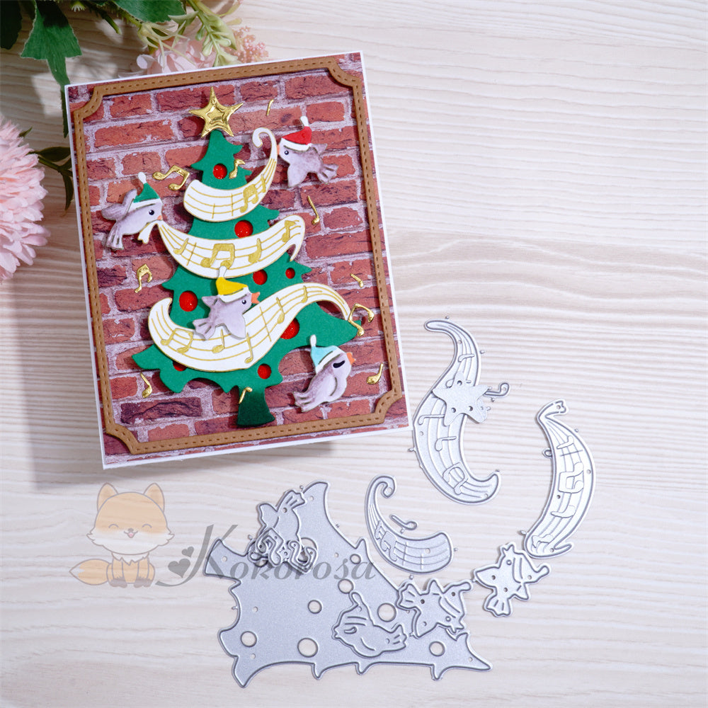 Kokorosa Metal Cutting Dies with Christmas Tree flying Note