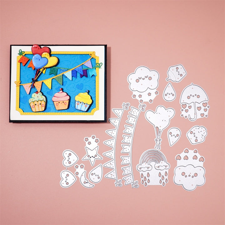 Kokorosa Metal Cutting Dies with Flag, Cake, Cloud, Raindrop, Rainbow, Balloons Set