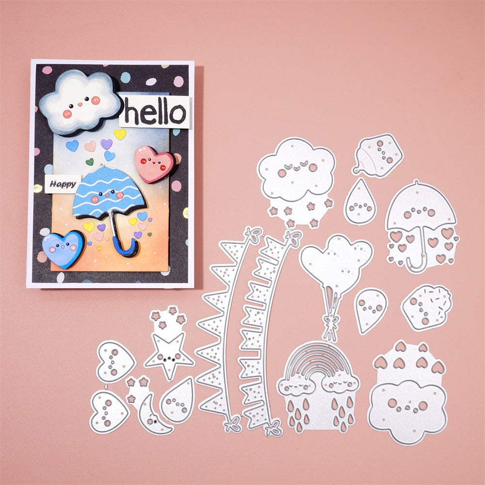 Kokorosa Metal Cutting Dies with Flag, Cake, Cloud, Raindrop, Rainbow, Balloons Set