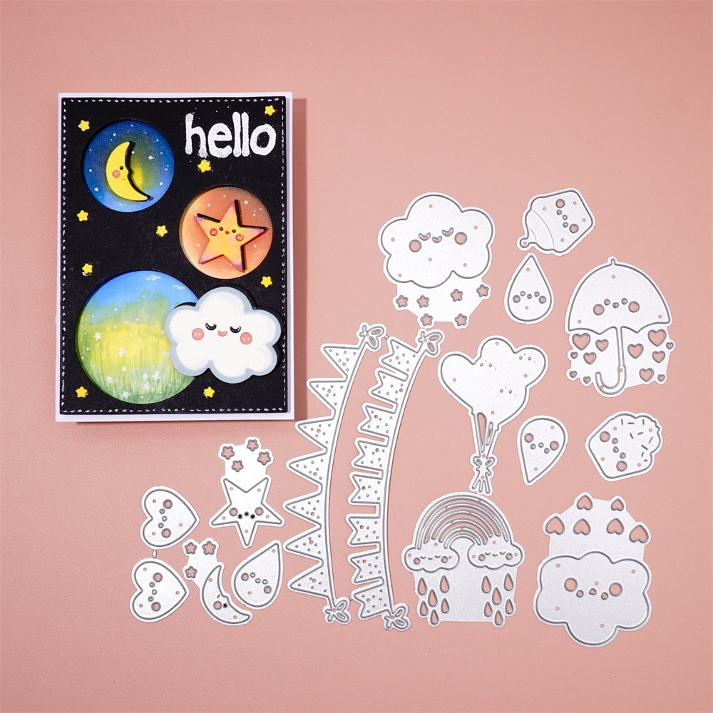 Kokorosa Metal Cutting Dies with Flag, Cake, Cloud, Raindrop, Rainbow, Balloons Set