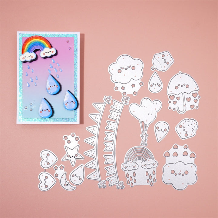 Kokorosa Metal Cutting Dies with Flag, Cake, Cloud, Raindrop, Rainbow, Balloons Set