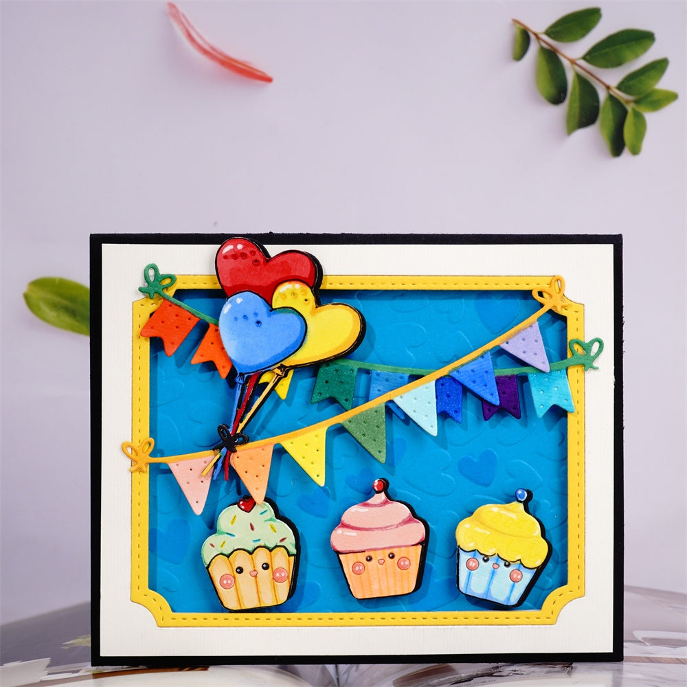 Kokorosa Metal Cutting Dies with Flag, Cake, Cloud, Raindrop, Rainbow, Balloons Set