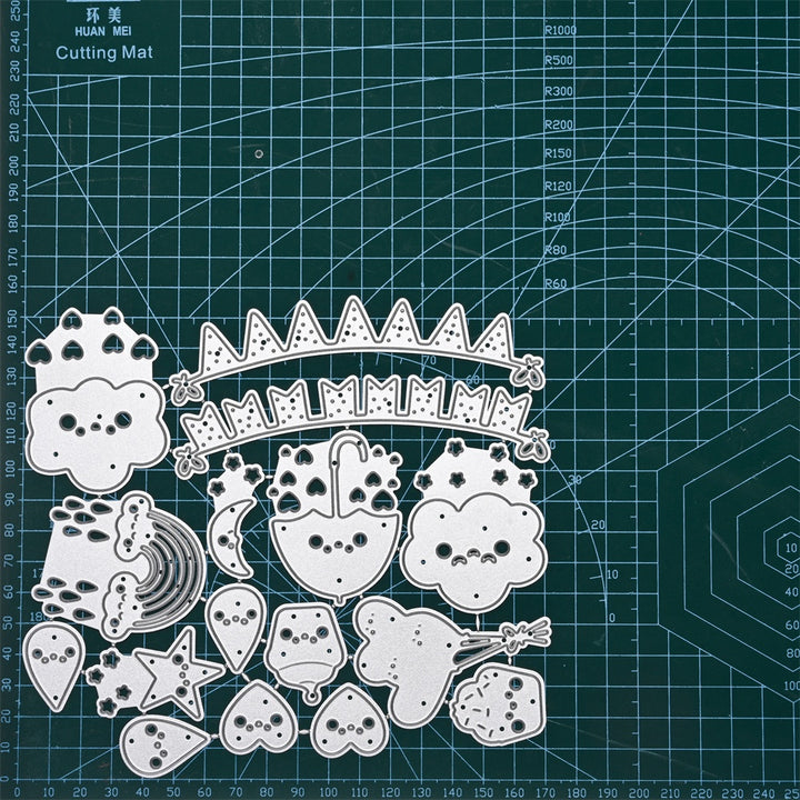 Kokorosa Metal Cutting Dies with Flag, Cake, Cloud, Raindrop, Rainbow, Balloons Set