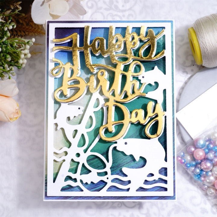 Kokorosa Metal Cutting Dies with Fish Says Happy Birthday Background Board