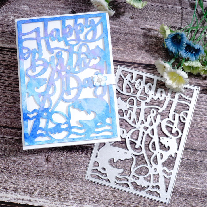 Kokorosa Metal Cutting Dies with Fish Says Happy Birthday Background Board