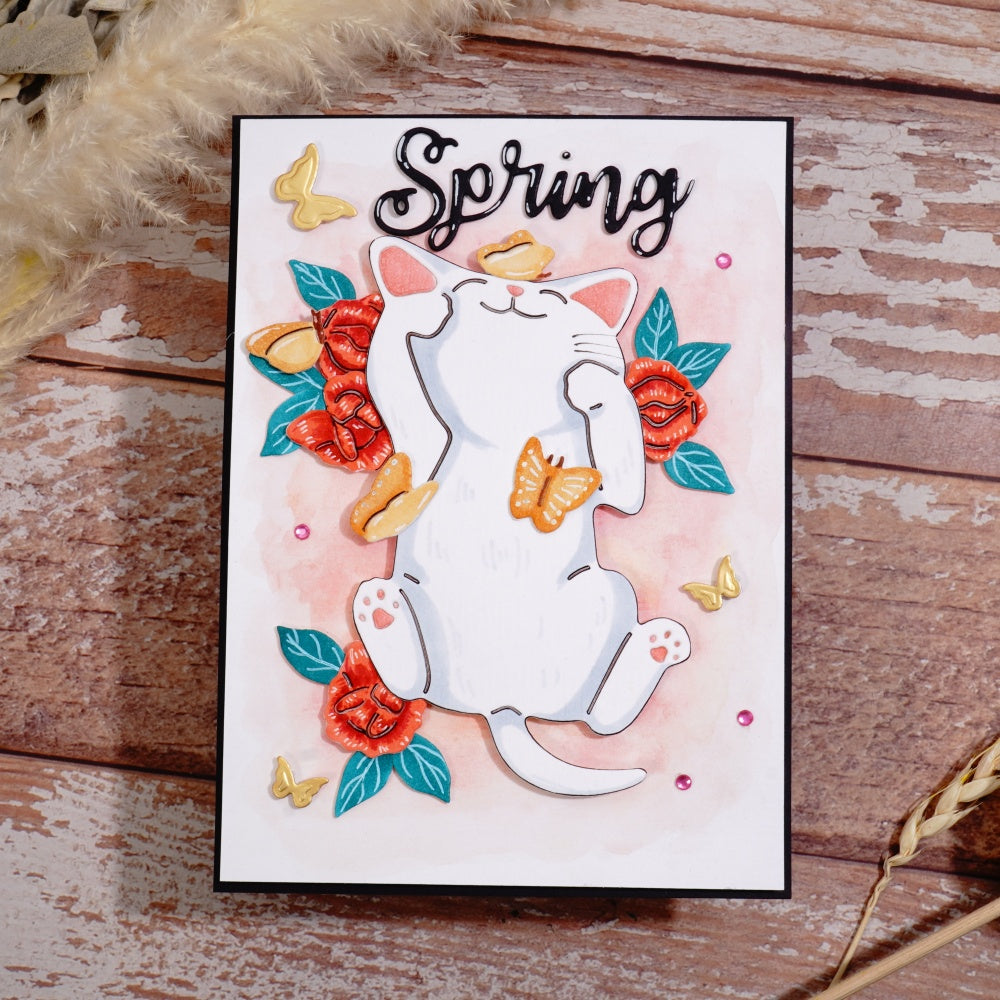 Kokorosa Metal Cutting Dies with Cat with Butterfly and Flowers