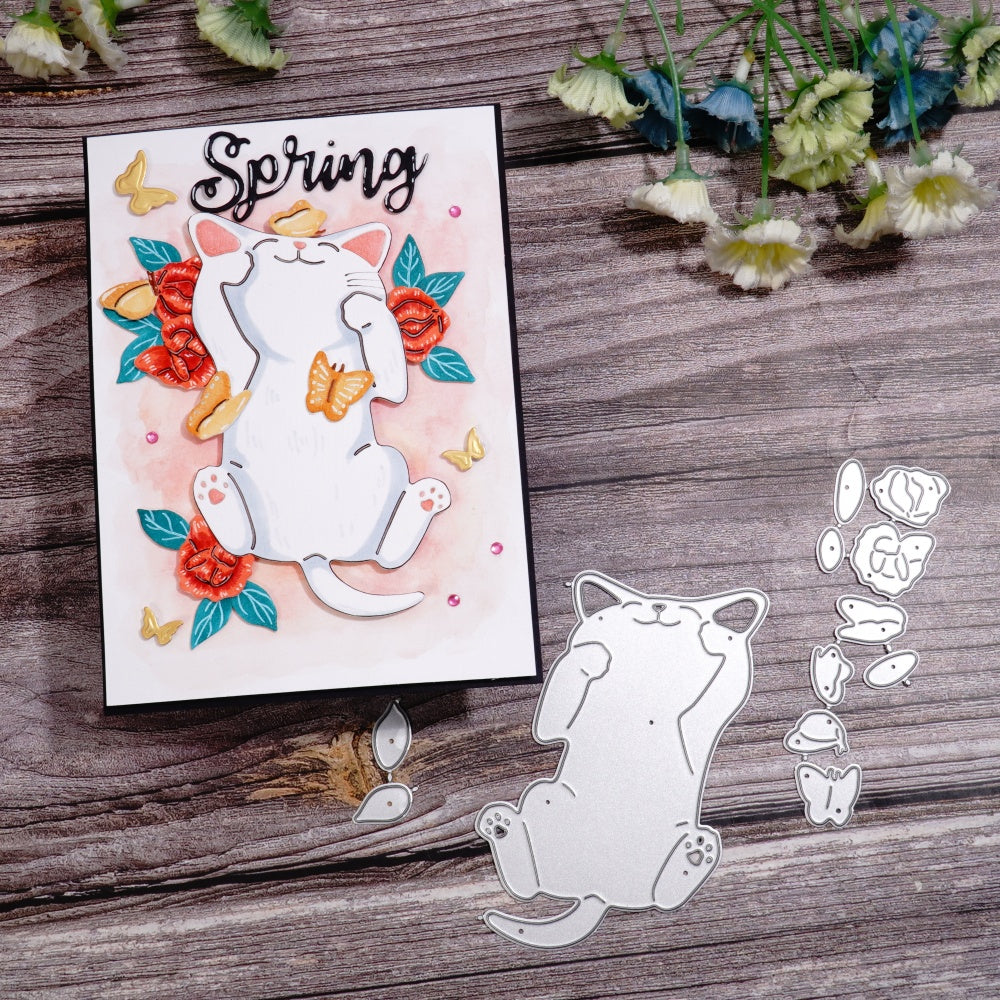 Kokorosa Metal Cutting Dies with Cat with Butterfly and Flowers