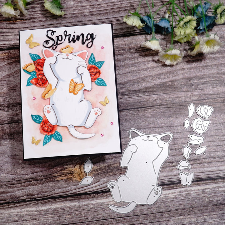 Kokorosa Metal Cutting Dies with Cat with Butterfly and Flowers