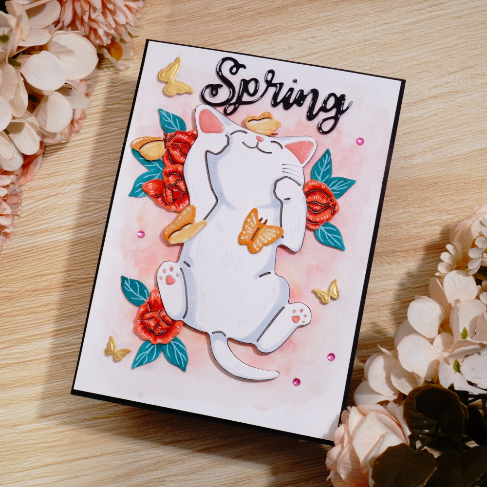 Kokorosa Metal Cutting Dies with Cat with Butterfly and Flowers