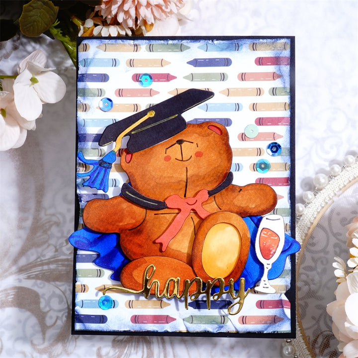 Kokorosa Metal Cutting Dies with A Bear Wearing a Cloak,Graduation Hat and Holding a Goblet