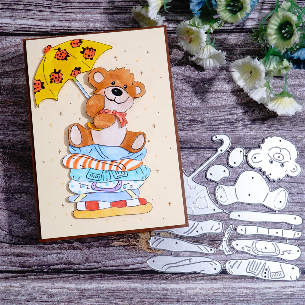 Kokorosa Metal Cutting Dies with Bear Holding an Umbrella Sitting on Sheets