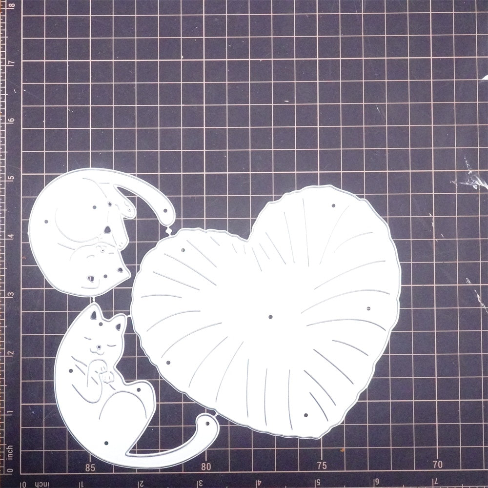 Kokorosa Metal Cutting Dies with Heart Shaped Cushion and 2Pcs Sleeping Cats