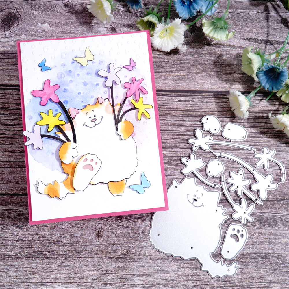 Kokorosa Metal Cutting Dies With Cat Holding Flowers