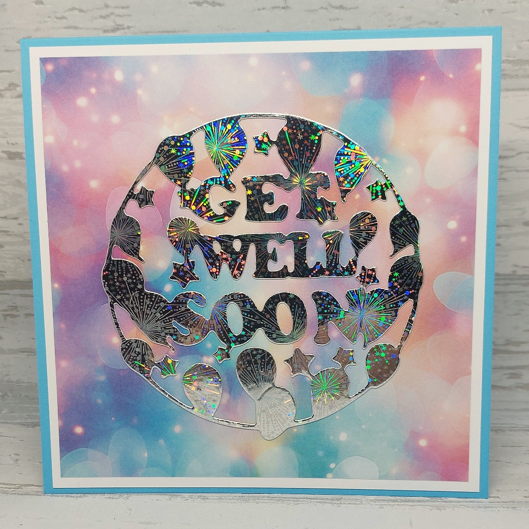 Kokorosa Metal Cutting Dies with "GET WELL SOON" Balloons Frame Board