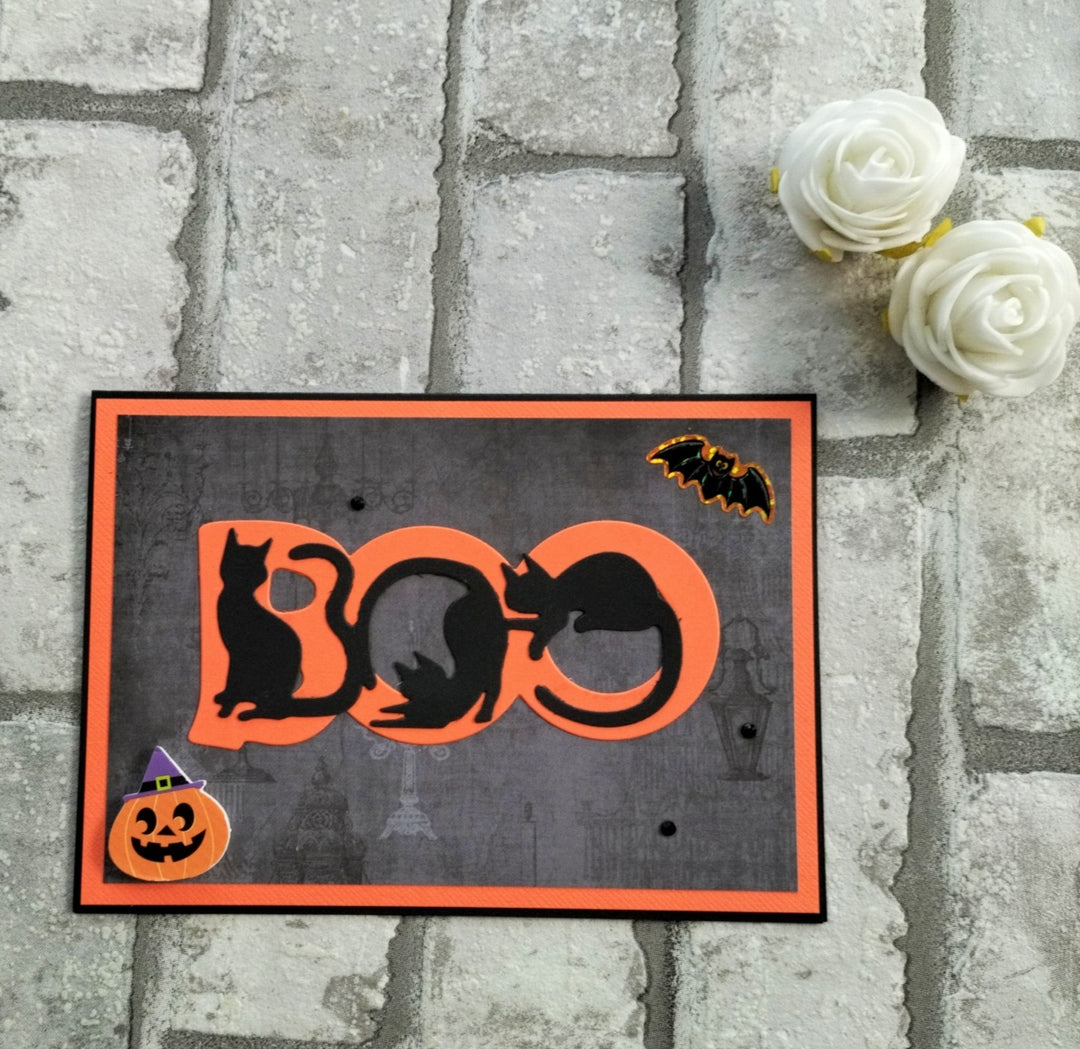 Kokorosa Metal Cutting Dies with Cute Cats & "BOO" Words