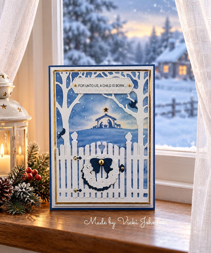 Kokorosa Metal Cutting Dies with Christmas Fence Door and Tree Background Board