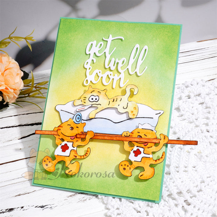 Kokorosa Metal Cutting Dies with 'get well soon' Cats