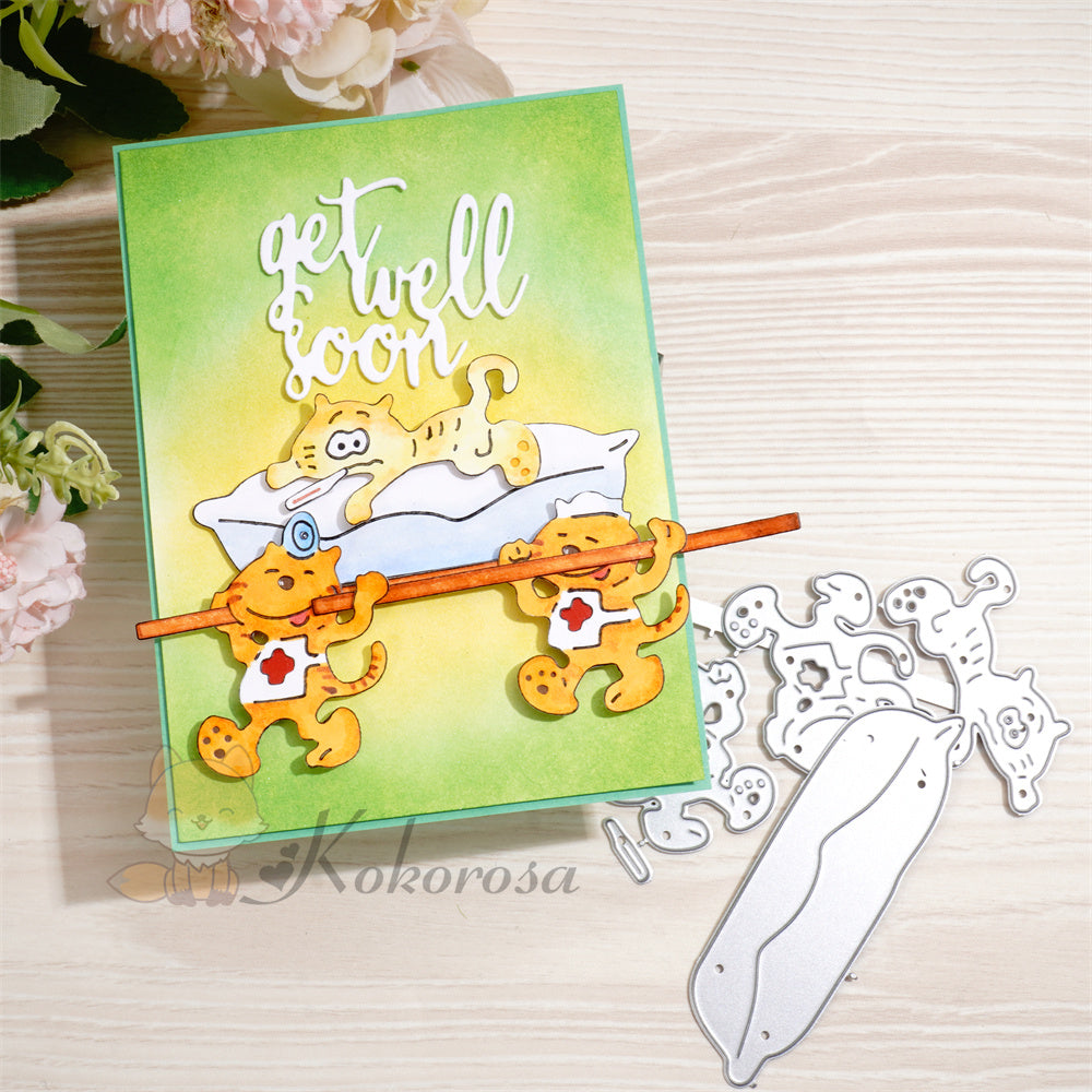 Kokorosa Metal Cutting Dies with 'get well soon' Cats