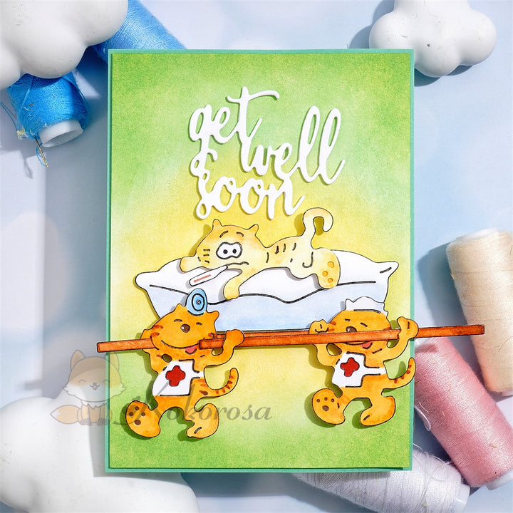 Kokorosa Metal Cutting Dies with 'get well soon' Cats