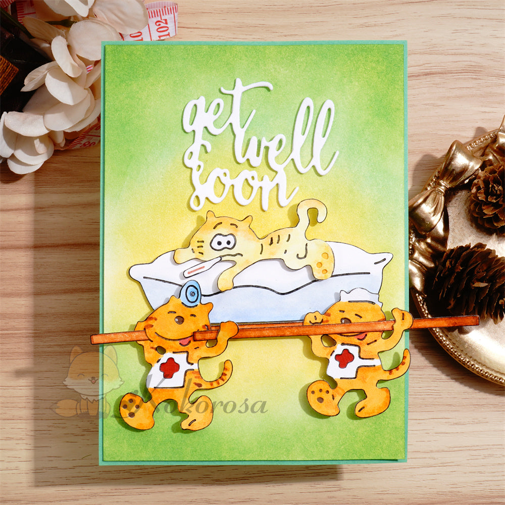 Kokorosa Metal Cutting Dies with 'get well soon' Cats