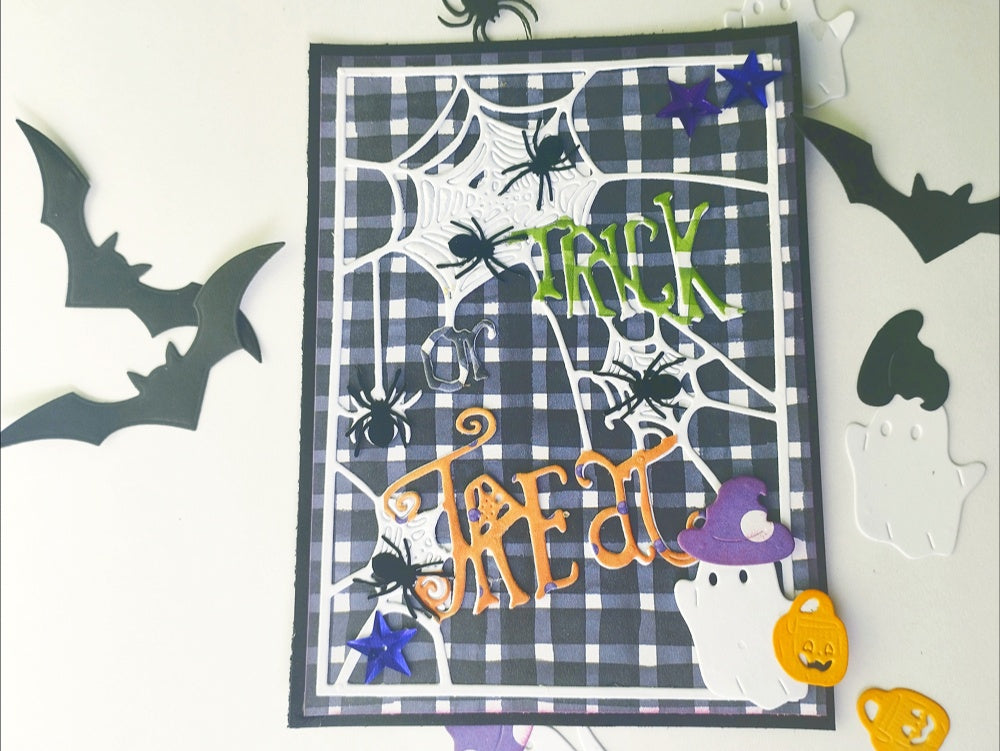 Kokorosa Metal Cutting Dies with Spider Web Frame Board & "TRICK OR TREAT"