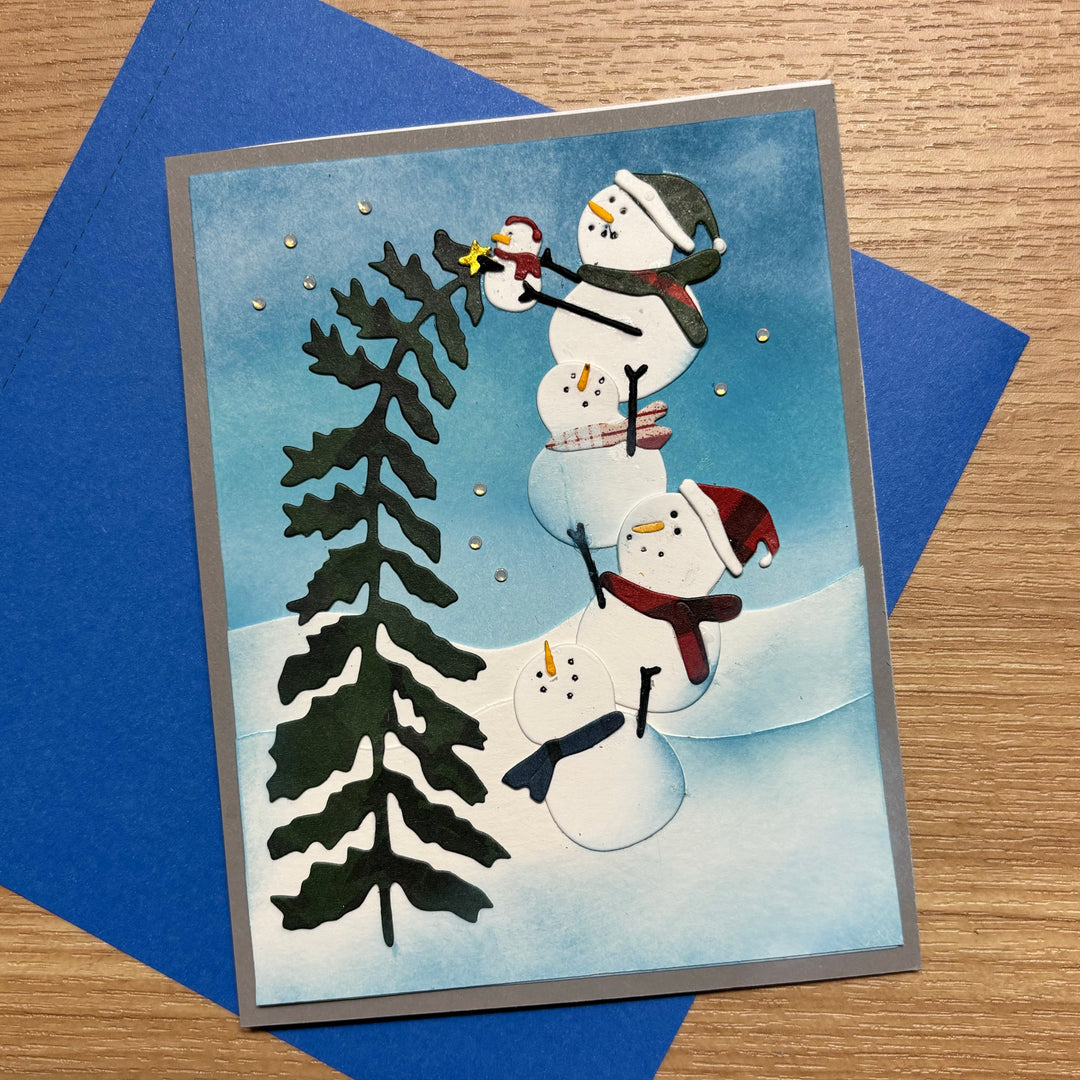 Kokorosa Metal Cutting Dies with Snowmen Decorating Christmas Tree