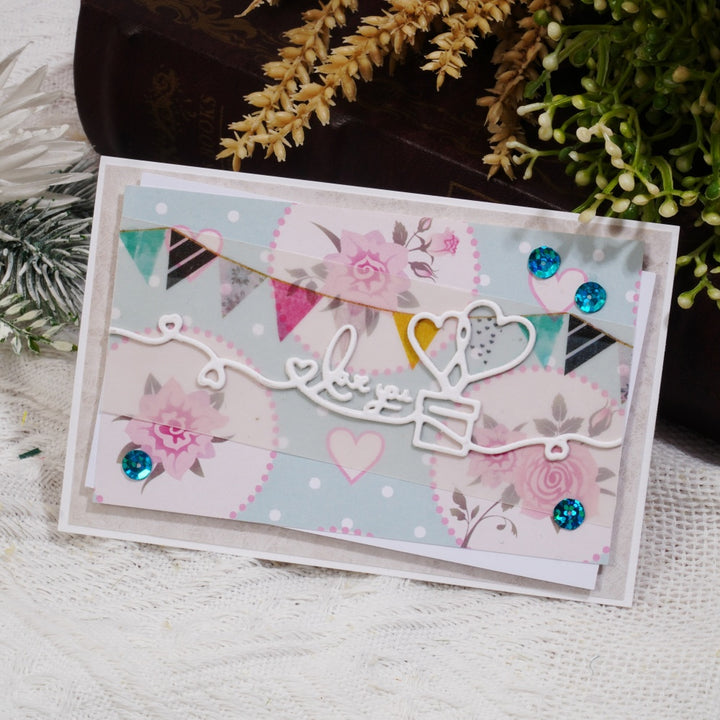 Kokorosa Metal Cutting Dies with Love you Heart Ribbon