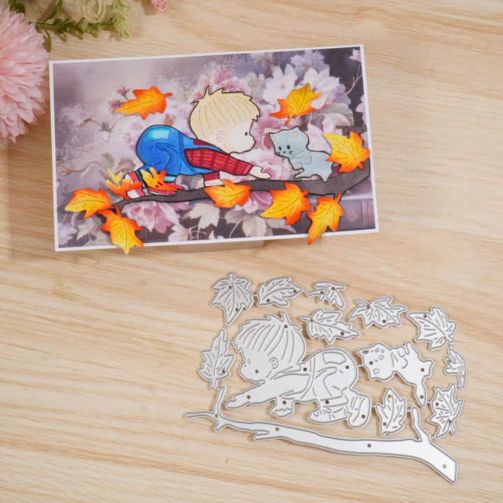 Kokorosa Metal Cutting Dies with Boy and Cat on the Branch