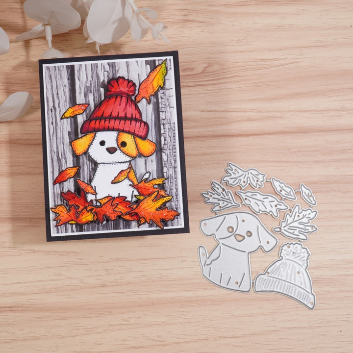 Kokorosa Metal Cutting Dies with Dog with Hat in Leaves