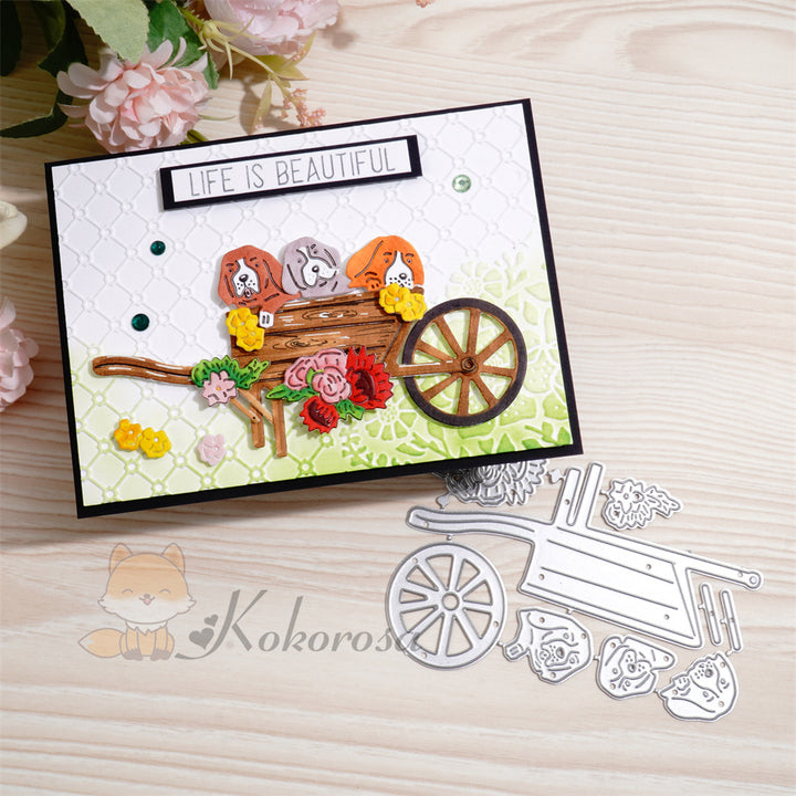 Kokorosa Metal Cutting Dies with Dogs in the Flowers Cart