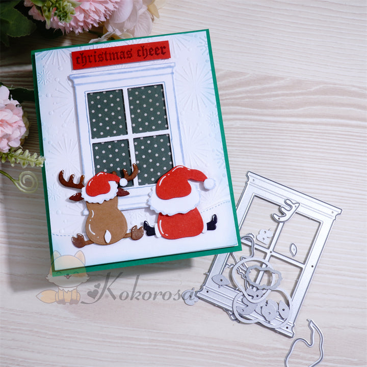 Kokorosa Metal Cutting Dies with Elk and Santa Claus in front of Window