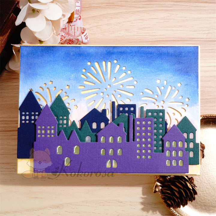 Kokorosa Metal Cutting Dies with Fireworks City Night Scene