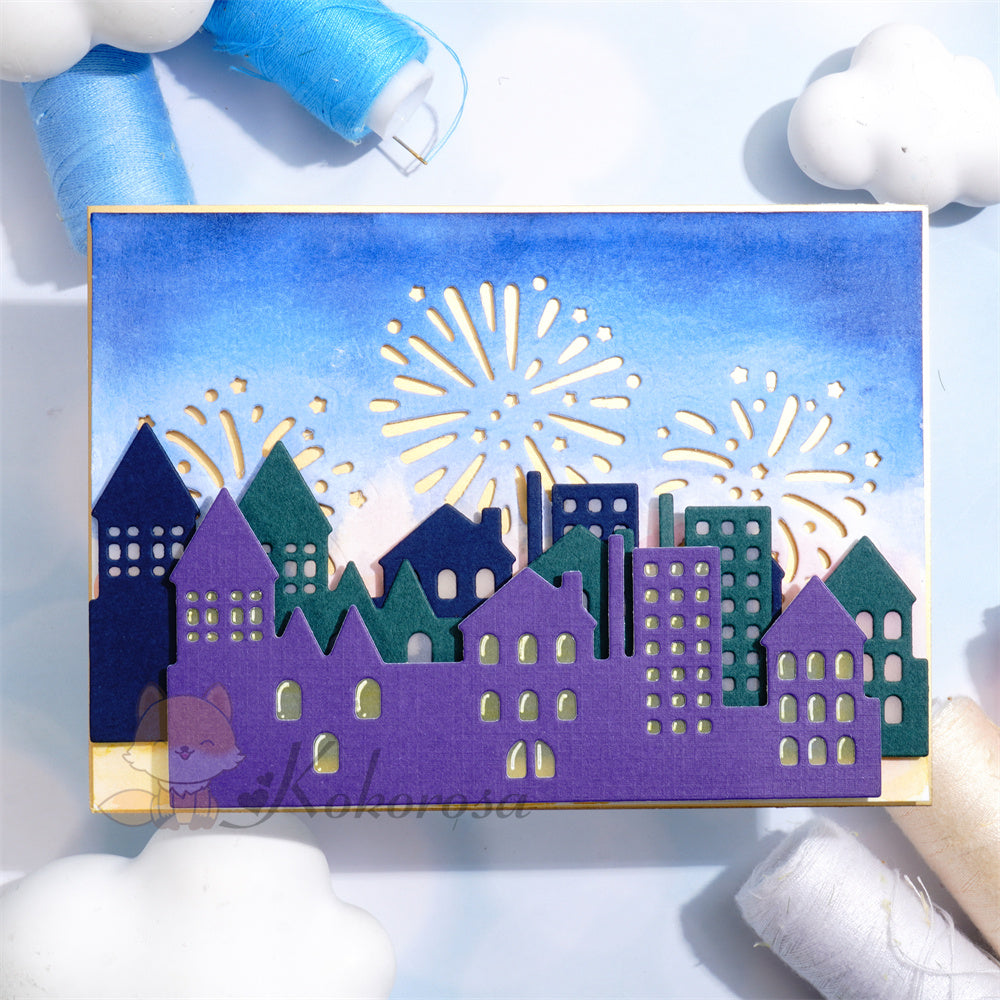 Kokorosa Metal Cutting Dies with Fireworks City Night Scene