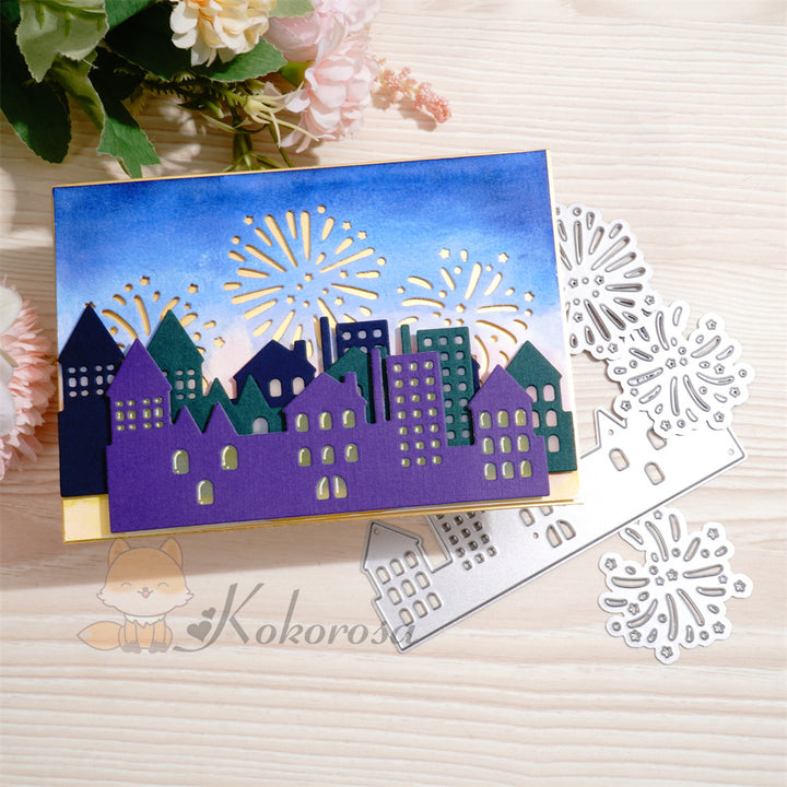 Kokorosa Metal Cutting Dies with Fireworks City Night Scene