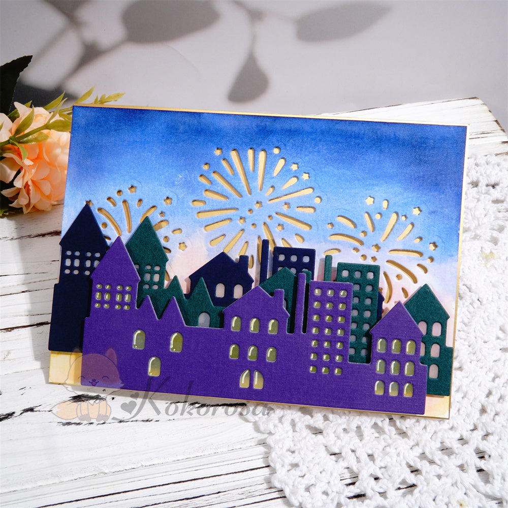 Kokorosa Metal Cutting Dies with Fireworks City Night Scene