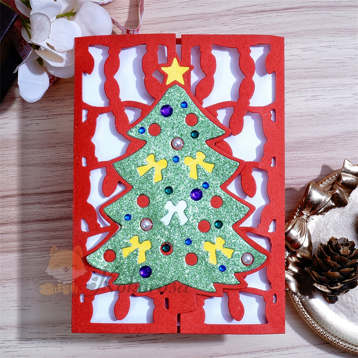 Kokorosa Metal Cutting Dies with Foldable Christmas Tree Background