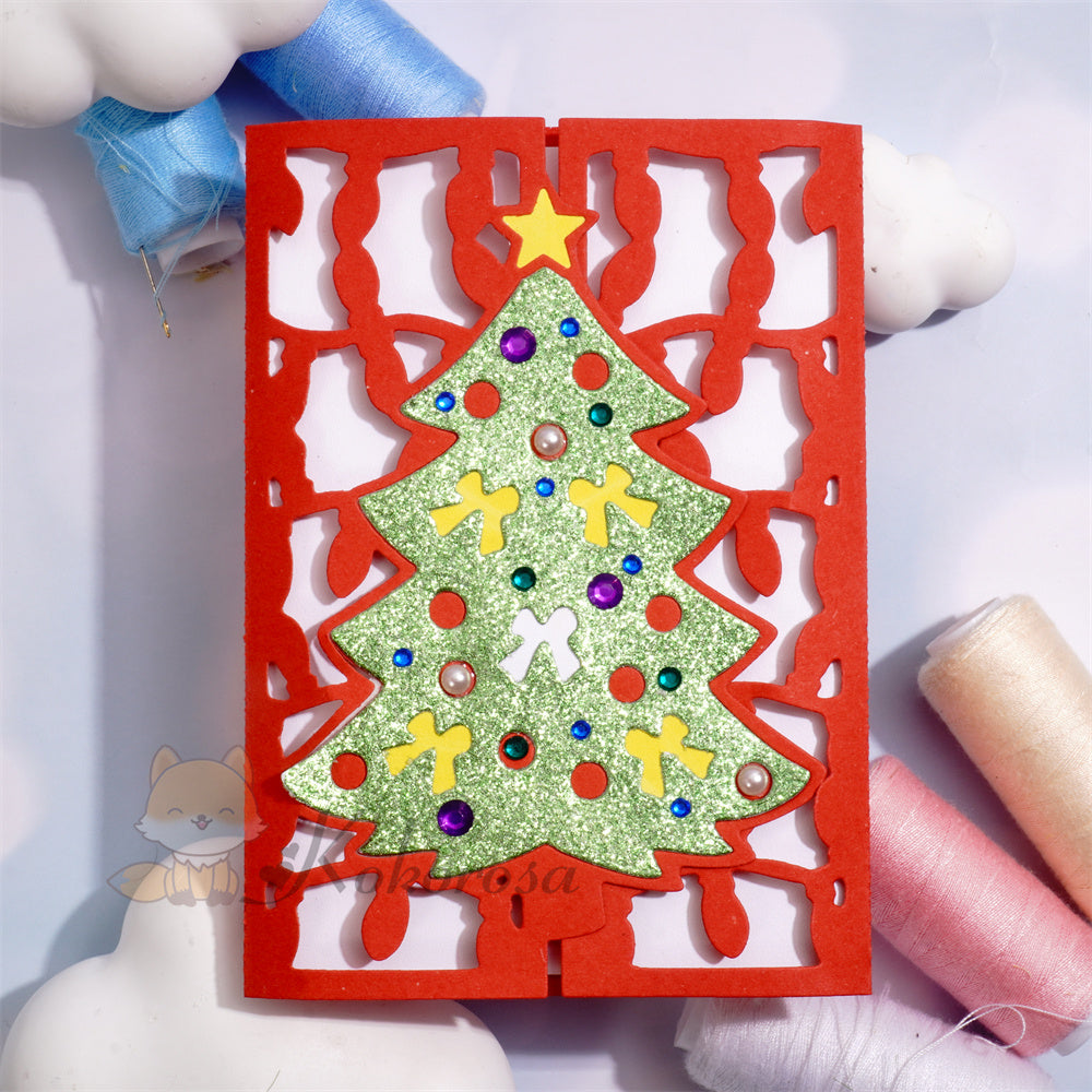 Kokorosa Metal Cutting Dies with Foldable Christmas Tree Background