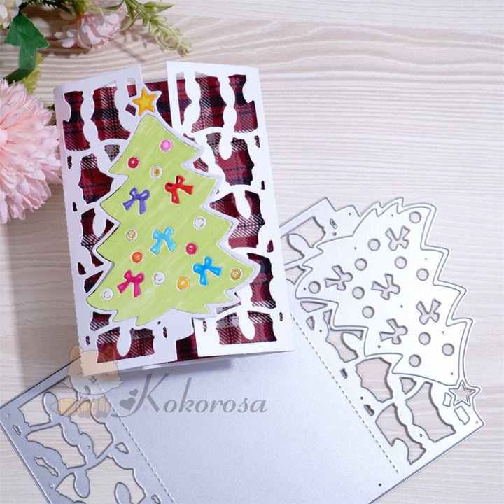 Kokorosa Metal Cutting Dies with Foldable Christmas Tree Background