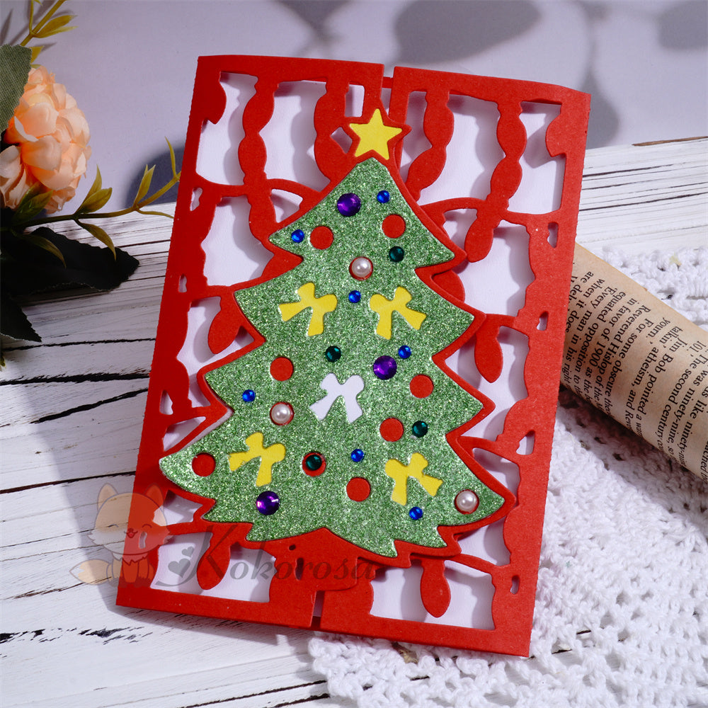 Kokorosa Metal Cutting Dies with Foldable Christmas Tree Background