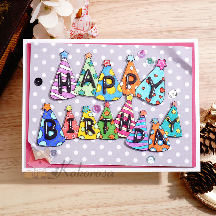 Kokorosa Metal Cutting Dies with ’Happy Birthday‘ Word Hats