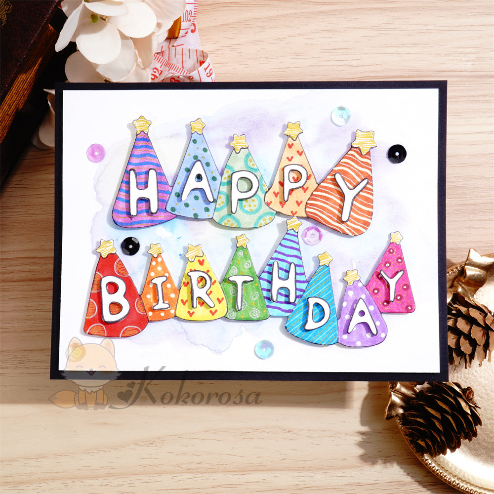 Kokorosa Metal Cutting Dies with ’Happy Birthday‘ Word Hats