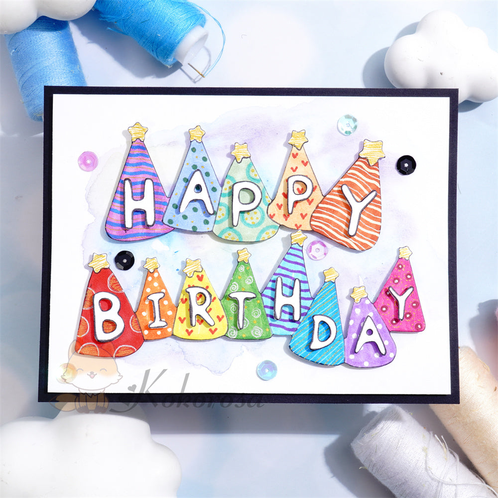 Kokorosa Metal Cutting Dies with ’Happy Birthday‘ Word Hats