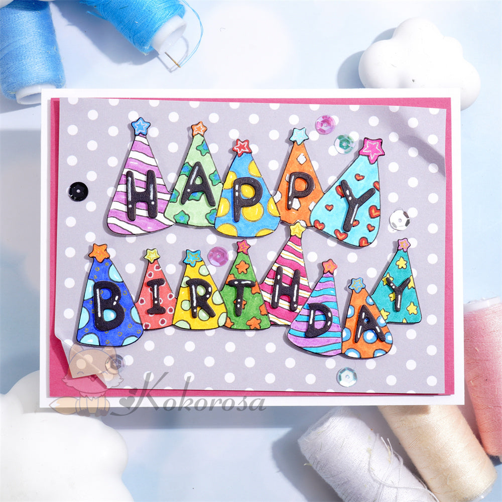 Kokorosa Metal Cutting Dies with ’Happy Birthday‘ Word Hats