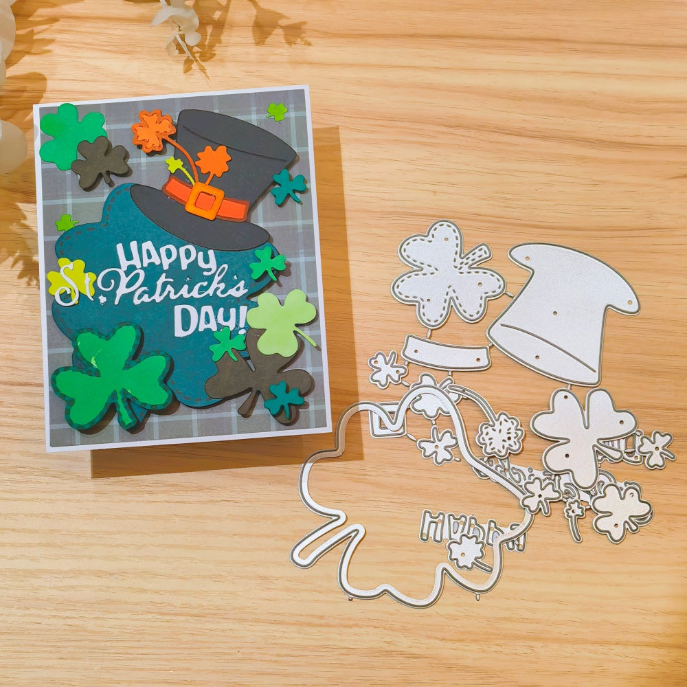 Kokorosa Metal Cutting Dies with Happy St. Patrick's Day,Clovers and Hat