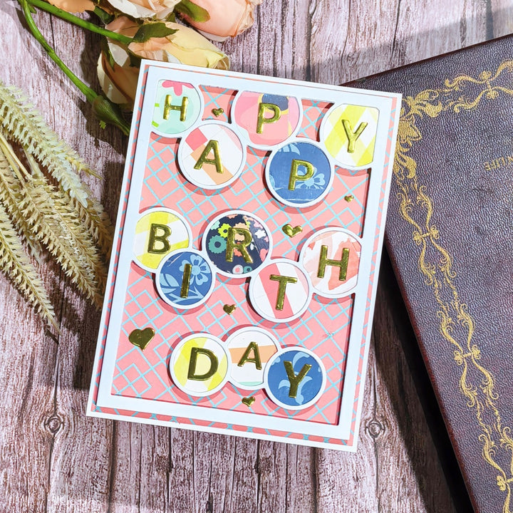 Kokorosa Metal Cutting Dies with Happy Birthday Word Background Board