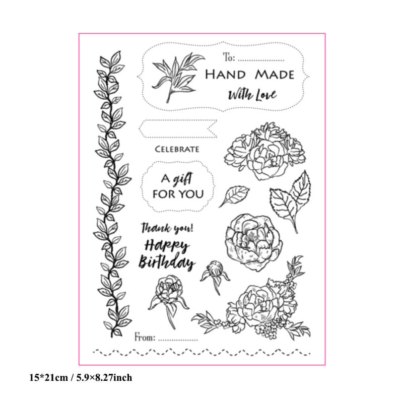 Kokorosa Flowers with Word Clear Stamps