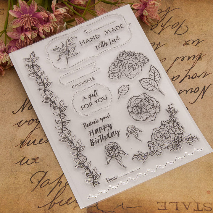 Kokorosa Flowers with Word Clear Stamps