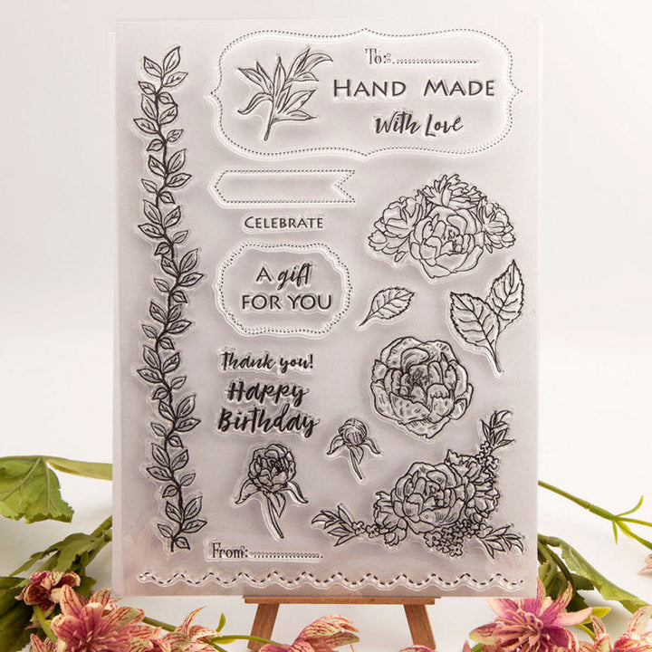 Kokorosa Flowers with Word Clear Stamps