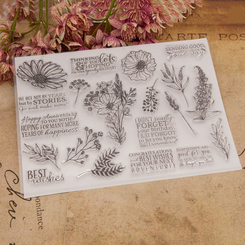 Kokorosa Leaves and Word Set Clear Stamps