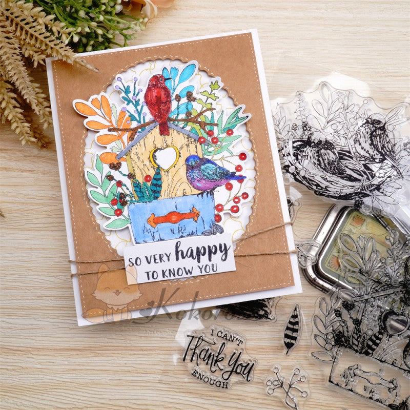 Kokorosa Bird with Nest Theme Dies with Stamps Set